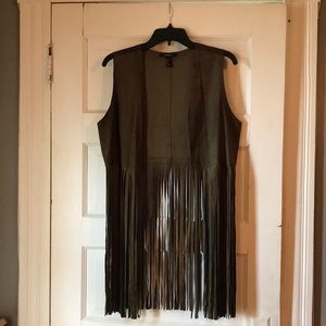 Olive suede fringe vest